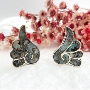 Mosaic Abalone Scalloped Screw Back Vintage Sterling Silver 925 Stud Earrings